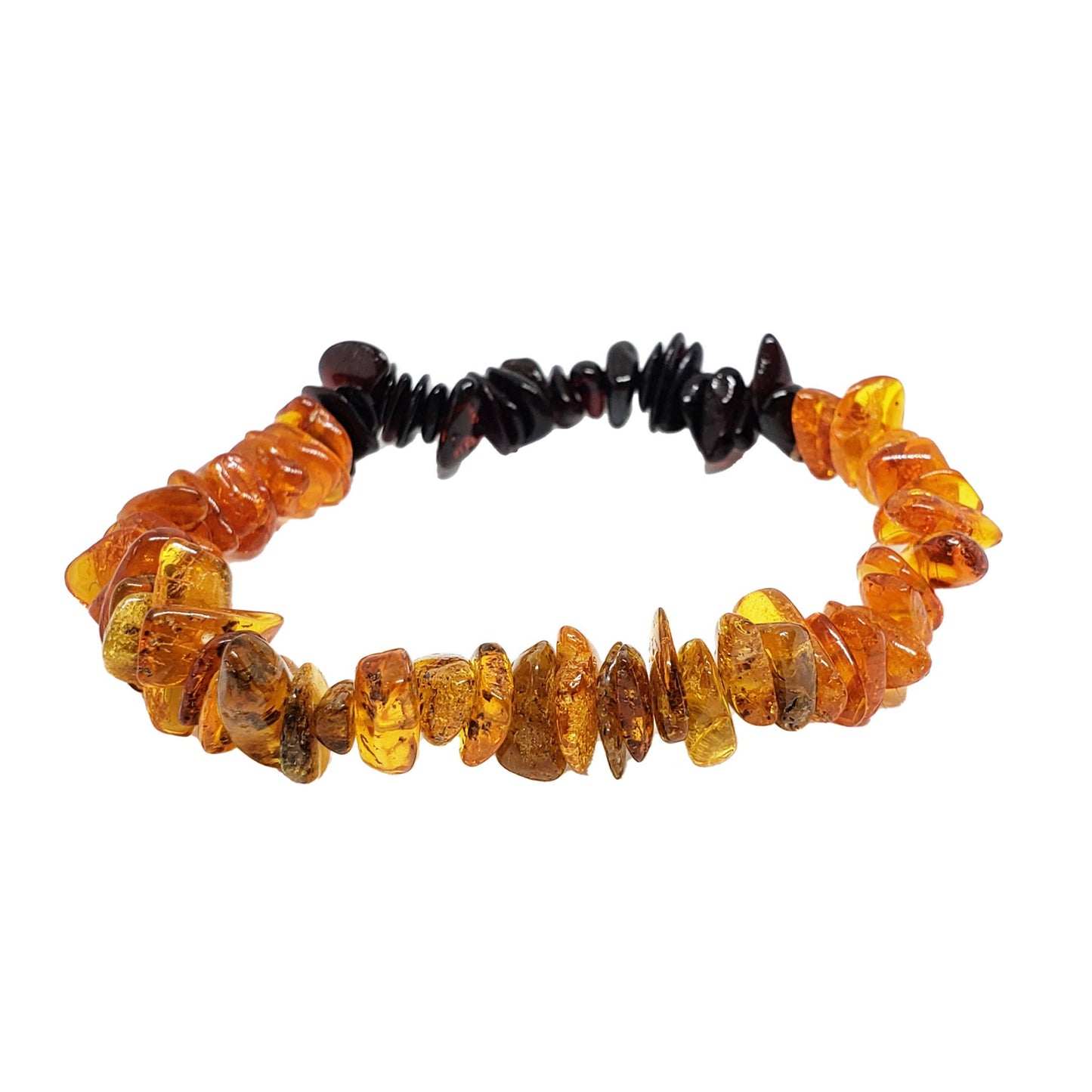 Premium Genuine Baltic Amber Raw & Chip Multi-Color Rainbow Stretch Bracelet