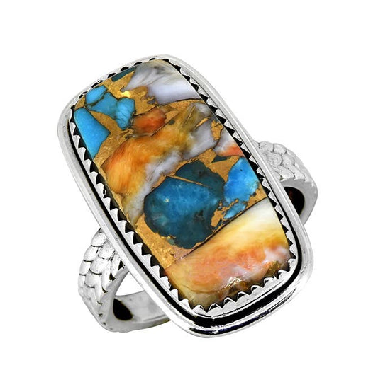 Oyster Copper Turquoise 925 Sterling Silver Statement Ring Size 6