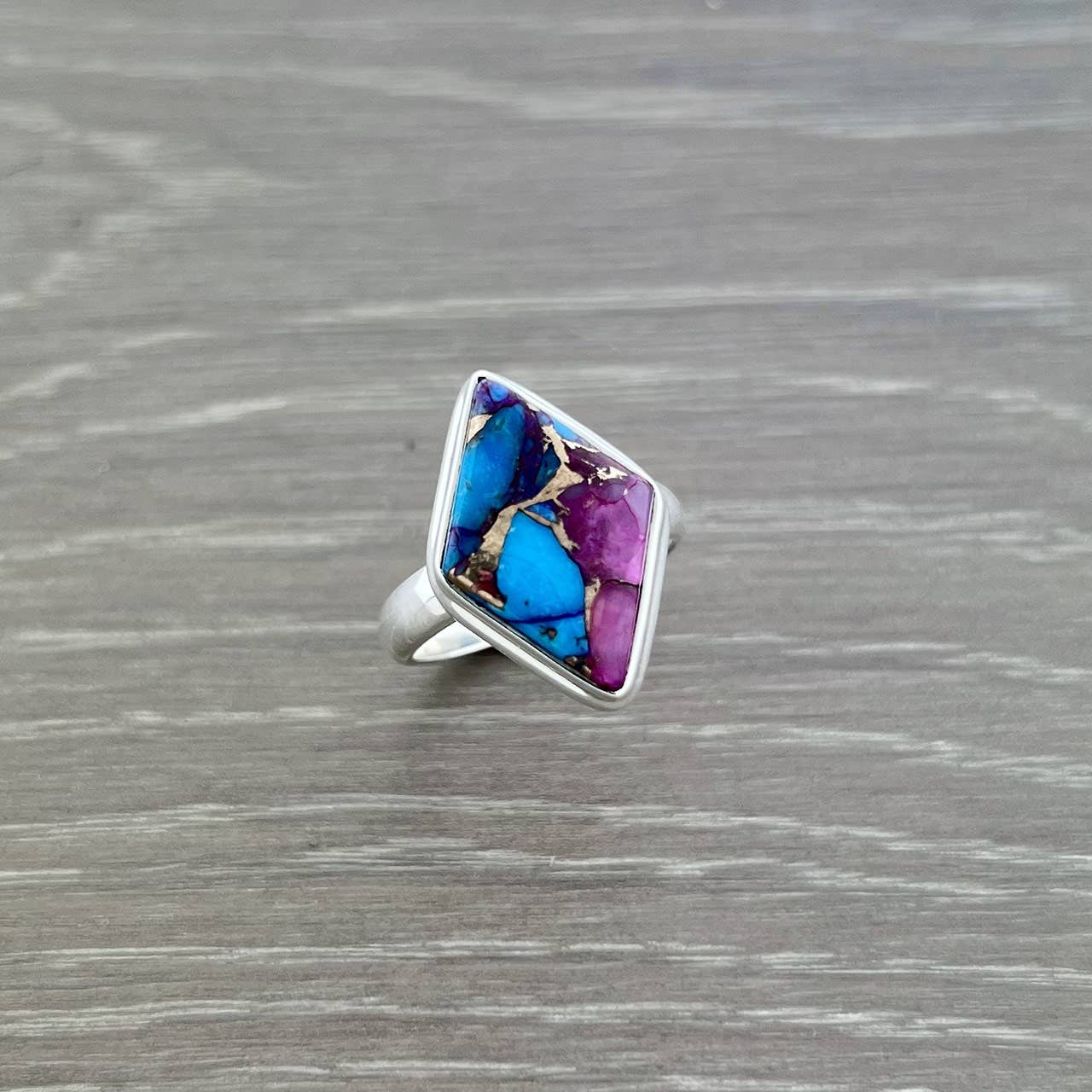 Pink Dahlia Turquoise Sterling Silver Ring | Size 7