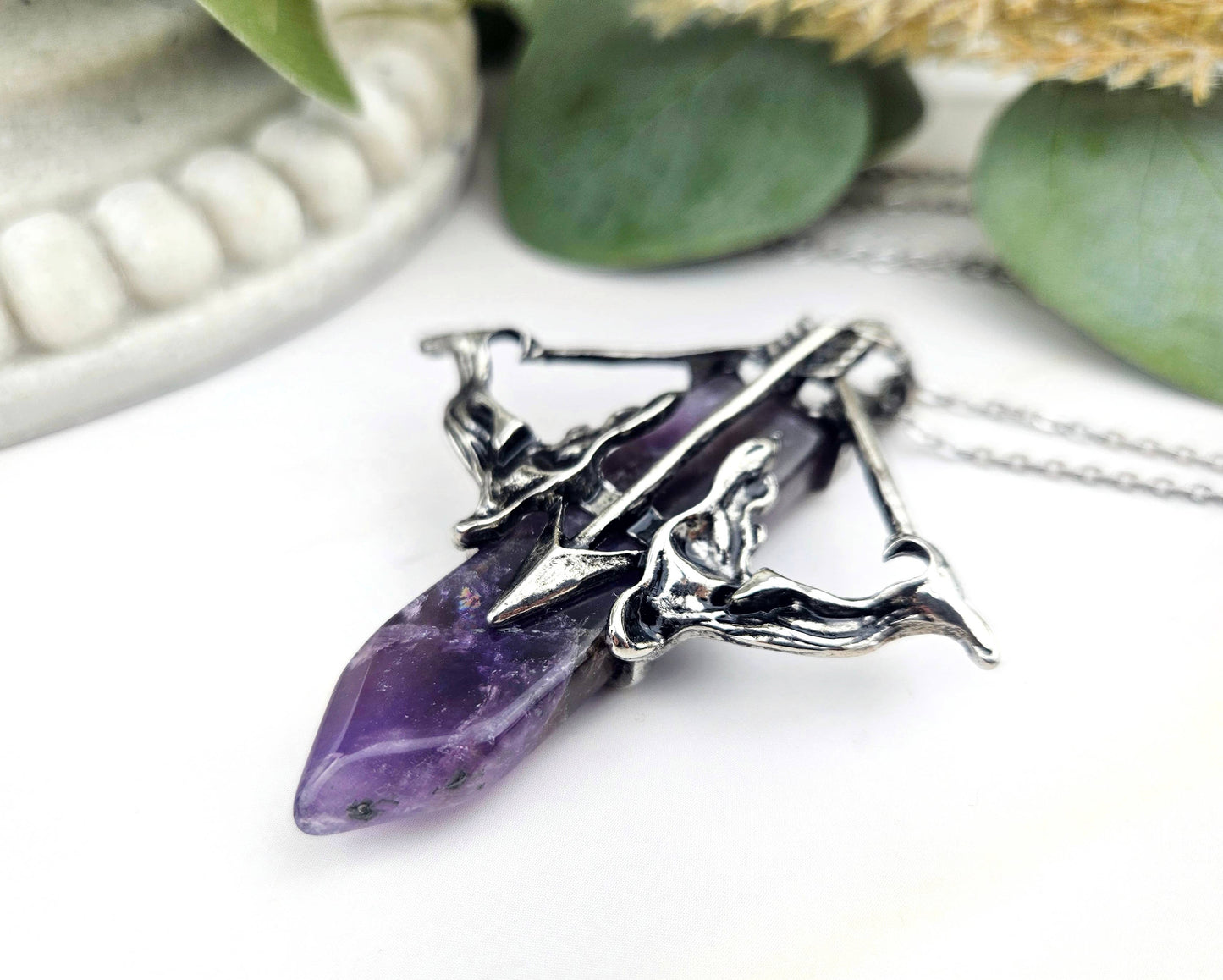 Amethyst Bow and Arrow Intuition Gemstone Necklace