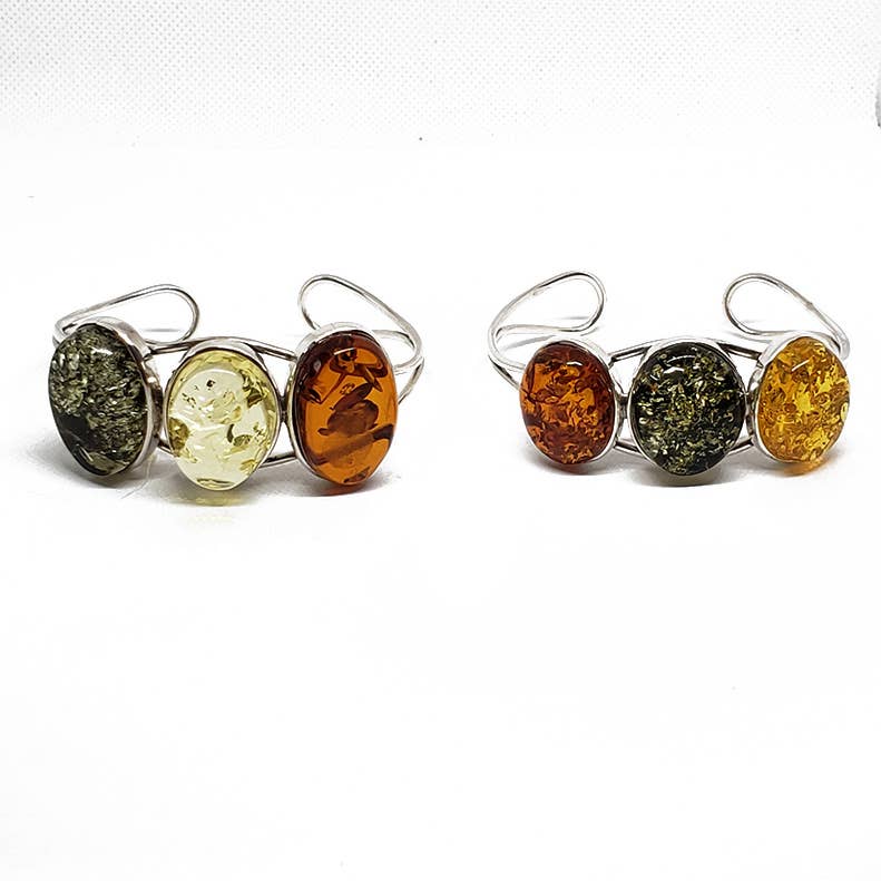 Tri-Color Amber Silver Cuff Bracelet