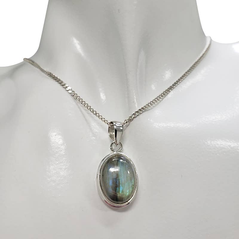 Oval Labradorite Sterling Silver Pendant