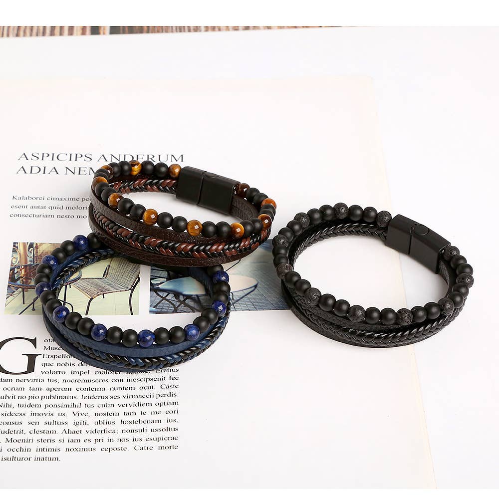 Gemstone Men's Leather Bracelets