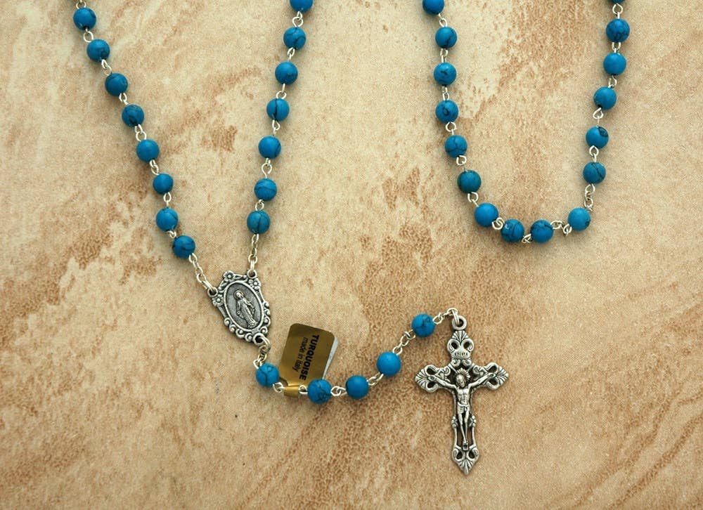 Italian Rosary Turquoise Pendant Necklace