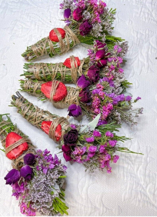 Sage, Cedar, and Strawberry Summer Smudge Stick With Crystal