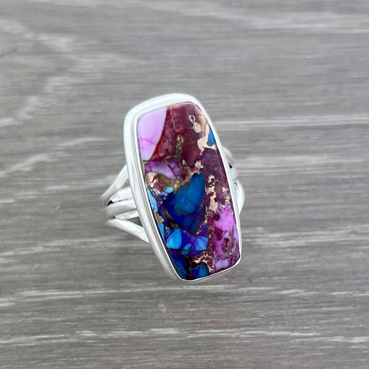 Pink Dahlia Turquoise Sterling Silver Ring | Size 7