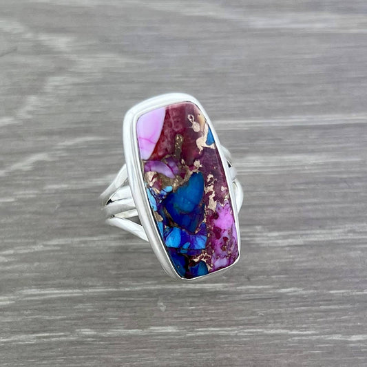 Pink Dahlia Turquoise Sterling Silver Ring | Size 7