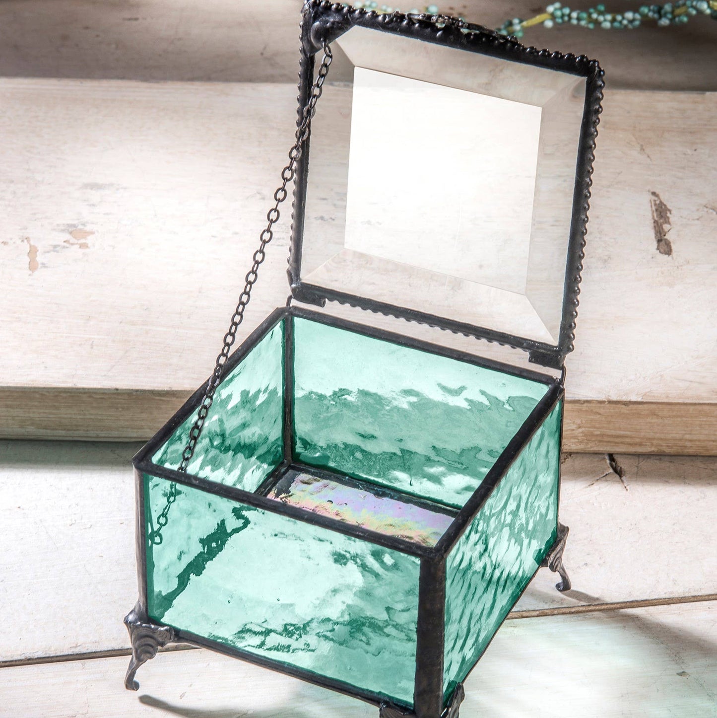 Turquoise Glass Decorative Jewelry Box | Vintage-Inspired Keepsake