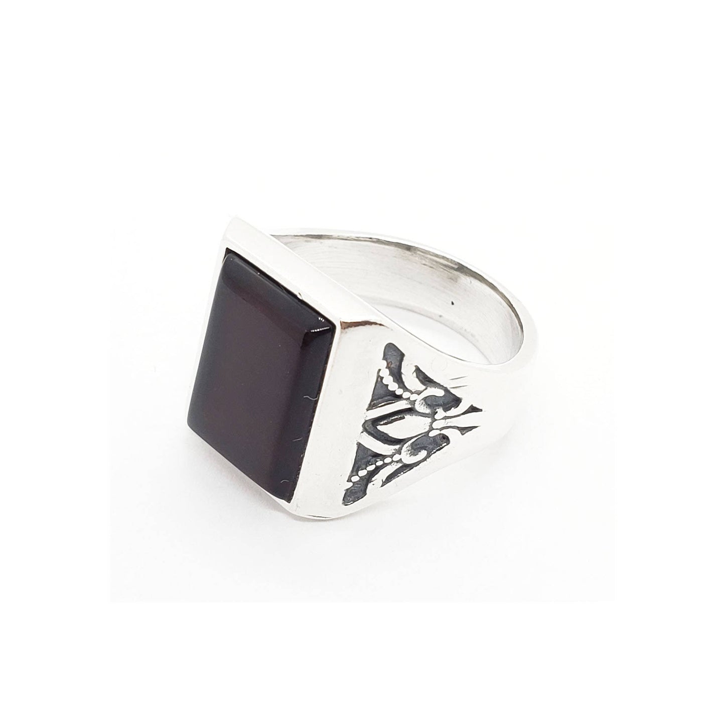 Cherry Amber Men’s Ring with Fleur-de-lis