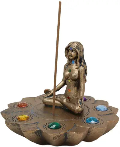 7 Chakra Incense Burner with Goddess in Meditation Pose | Incense Holder