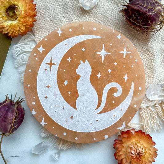 Moon Cat Peach Selenite Charging Plate