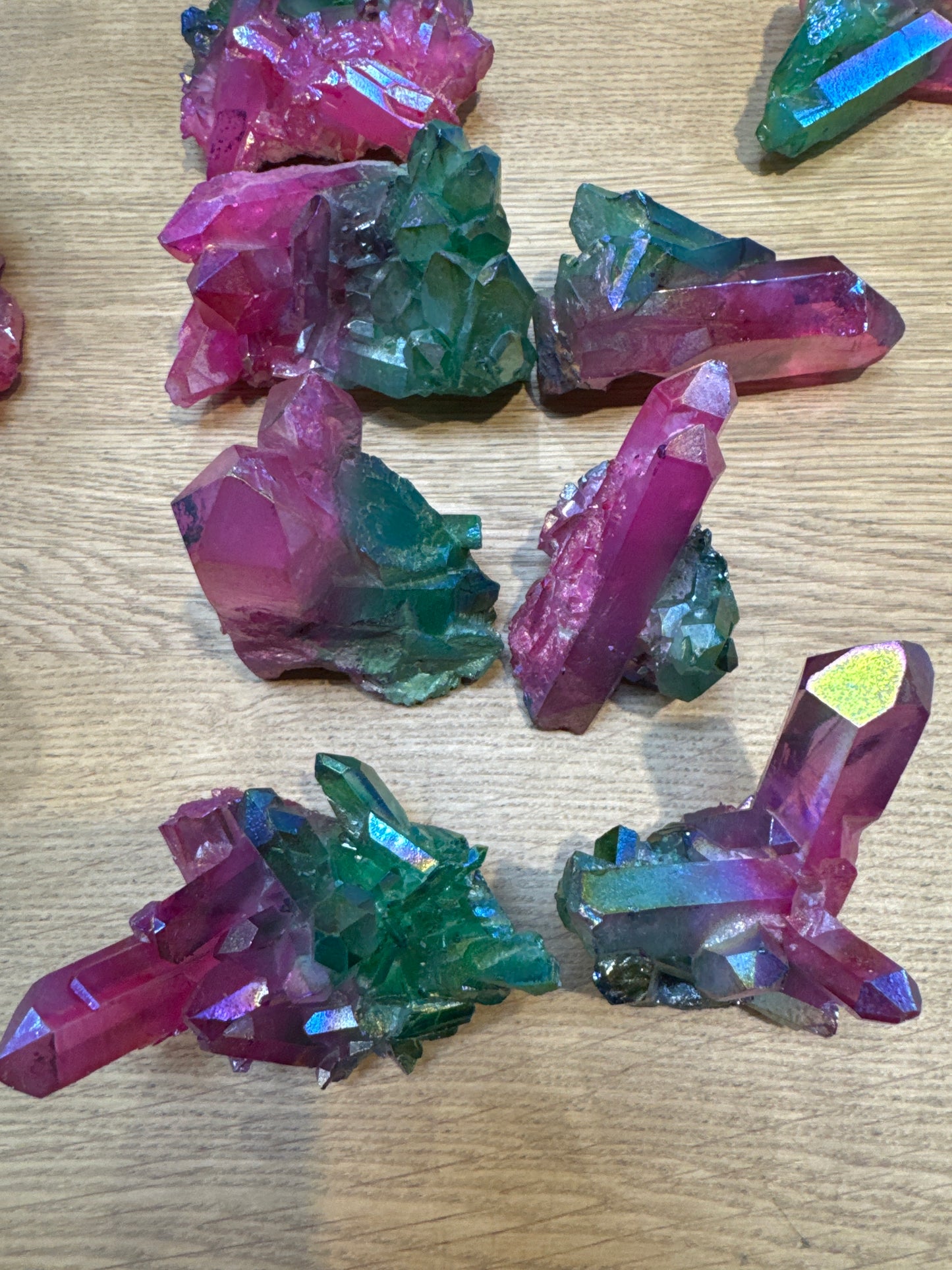 Christmas Red and Green Aura Quartz Cluster