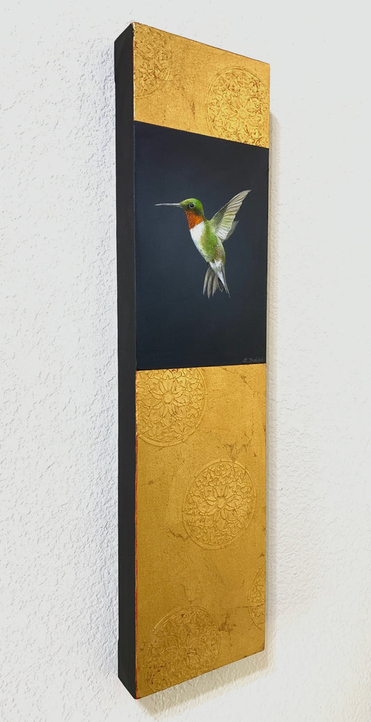 Hummingbird Painting On Gold Leaf by Barbara Rudolph