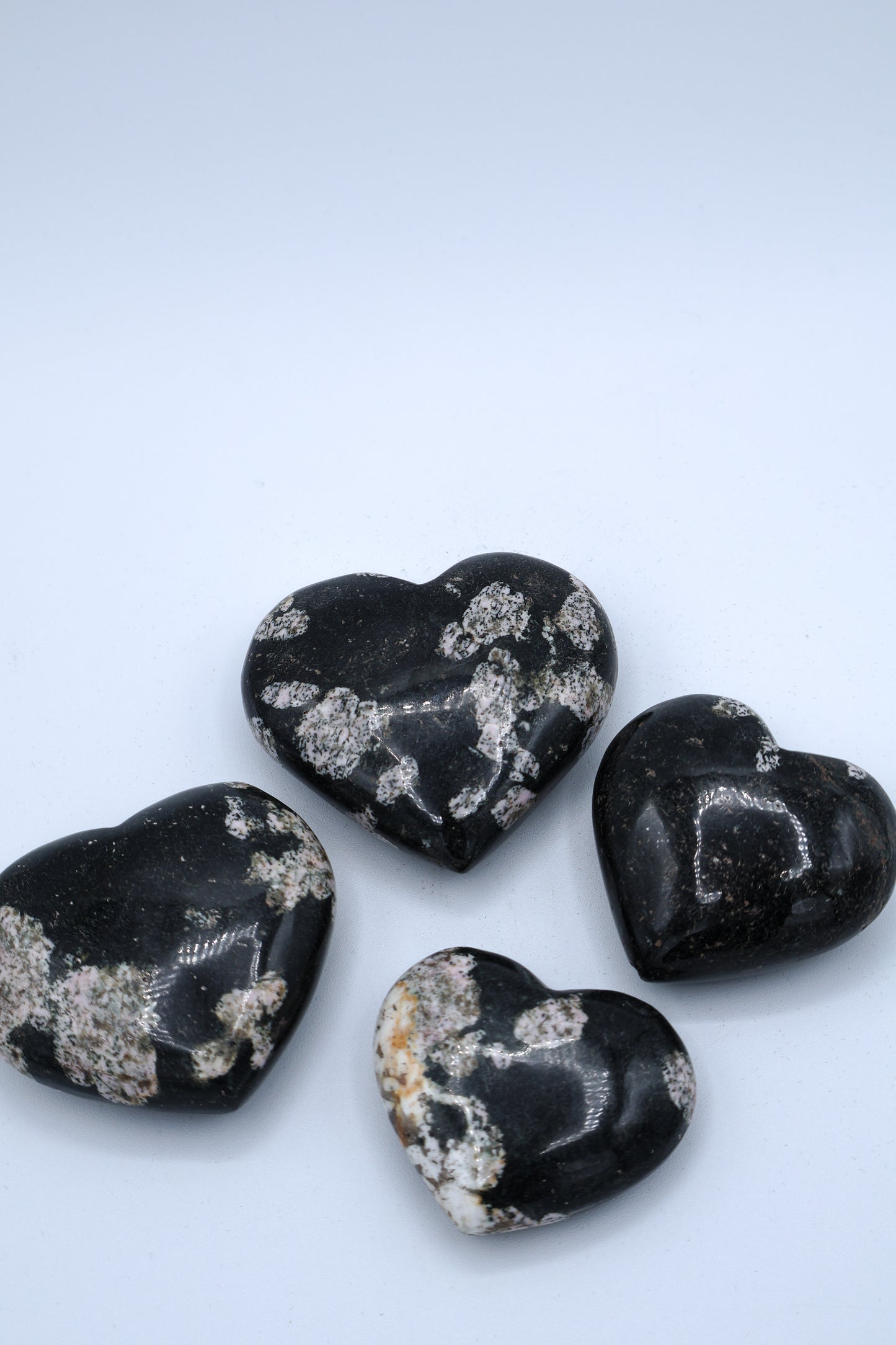 Polished Black Jade with Pink Thulite Crystal Heart
