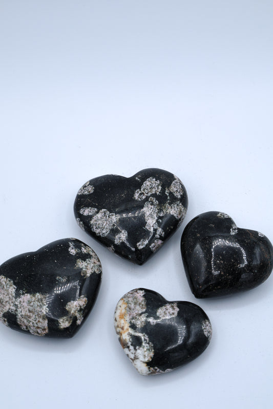 Polished Black Jade with Pink Thulite Crystal Heart