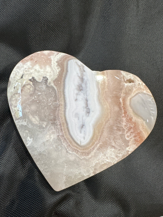 Pink Flower Agate Heart