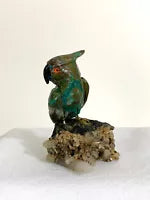 Carved Mineral Bird Perched on Crystal Rock Cluster