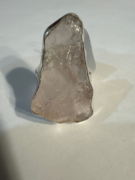 Raw Rose Quartz Sterling Silver Ring (Size 7)