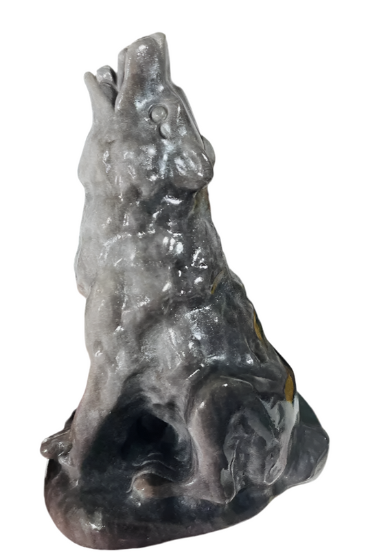 Carved Wolf Howling | Silver Sheen Obsidian