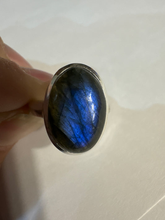 Blue Fire Labradorite Sterling Silver Ring (Size 8)