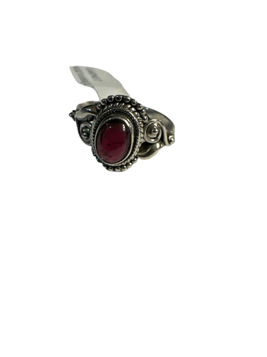 Garnet Sterling Silver Ring (Size 6)