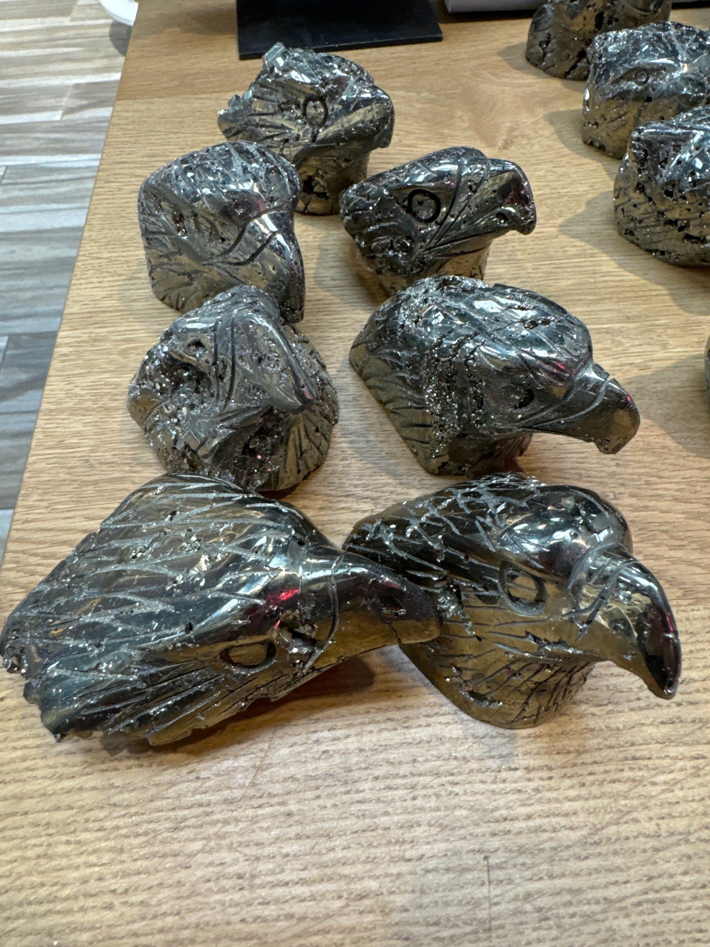 Hand Carved Pyrite Eagle Heads