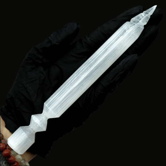 Selenite Thorn Cord Cutting Wand With Cylinder Base