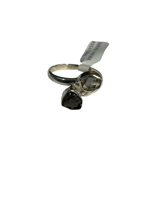 Shungite with Herkimer Diamond Size 10 Sterling Silver Ring
