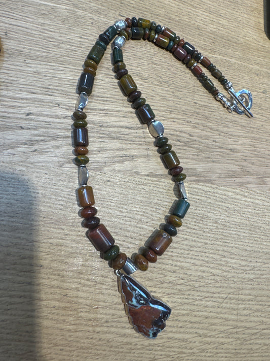 Jasper Pendant Medium Bead Necklace