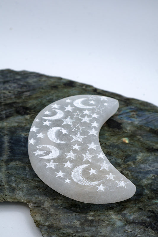 Half Moon Selenite and Stars Charging Plate