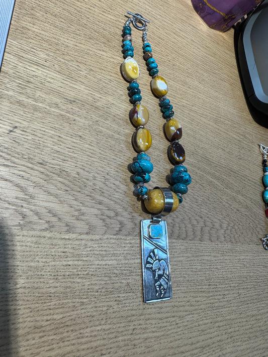 Kokopelli Agate & Turquoise Large Bead Necklace
