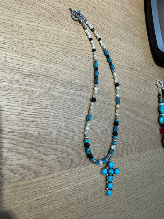 Turquoise Cross With Small Beads