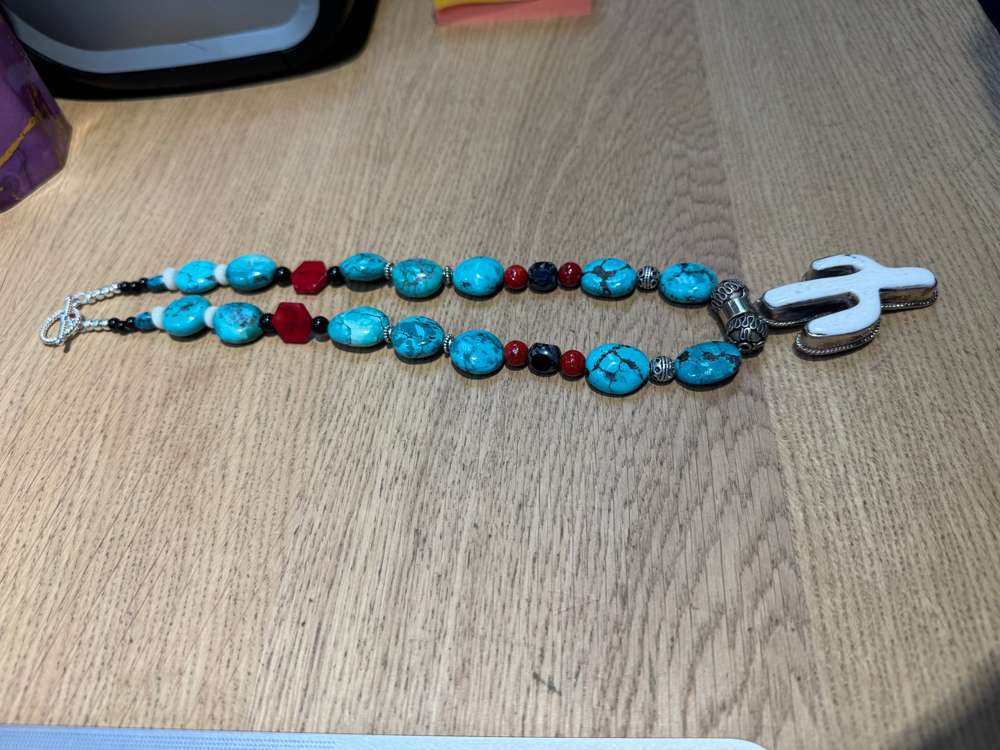 White Buffalo Cactus Necklace With Large Turquoise Beads