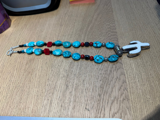 White Buffalo Cactus Necklace With Large Turquoise Beads