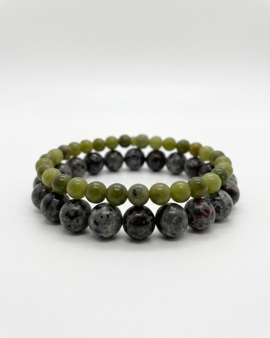Summer Solstice Yooperlite (8mm) & Jade Bracelet (4mm) Power Pair