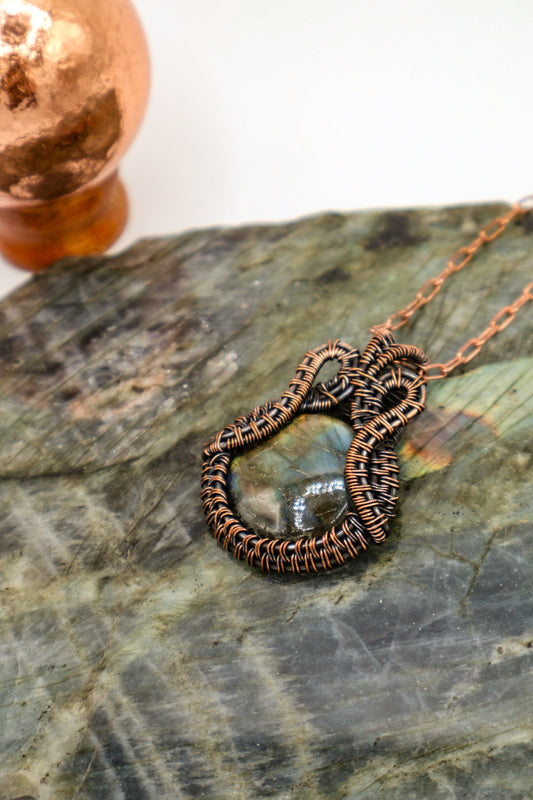 Labradorite Handmade Copper Wrapped Pendant with Gemstone