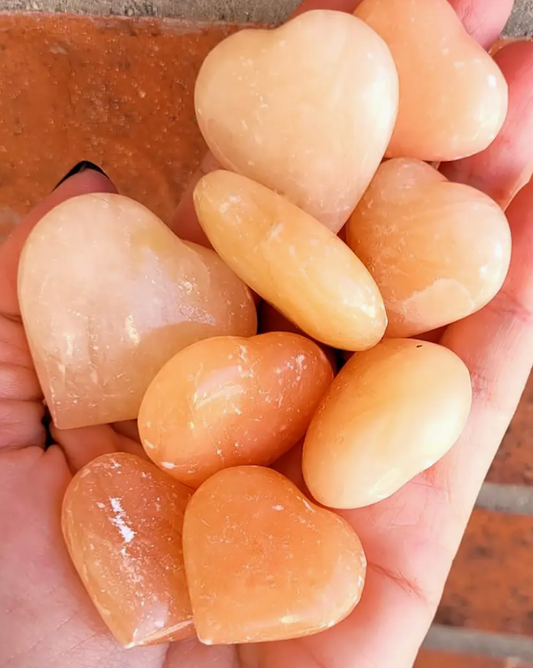 Orange Calcite Hearts Tumbled Pocket Stone (small and large)