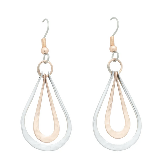 2-Tone Copper and Silver Teardrop Dangle Earrings