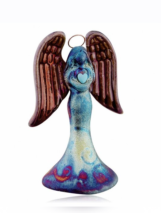 Raku Spirit Angel Ornament | Tall With Skinny Legs and Skirt | 4 inches