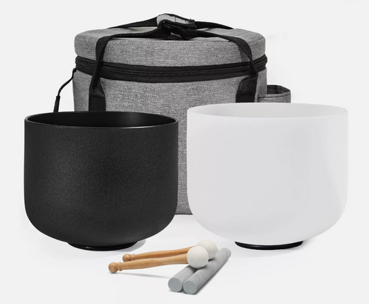 Singing Bowl Set | 2 Piece 10" (F Note) White 8" Black (A Note) | Includes Case | Heart & Mind
