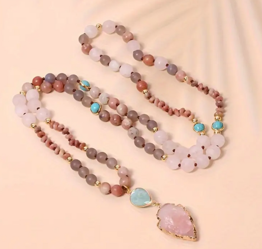Natural Stone Beads Arrowhead Pendant Necklace