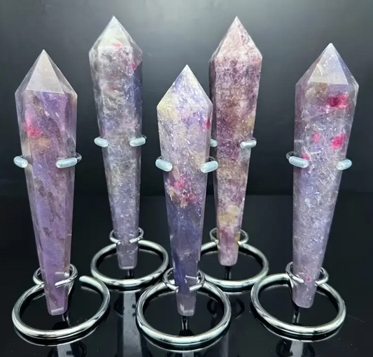 Natural Crystal  Polished, Unicorn Sparkling Star Quartz Wand WITH Stand