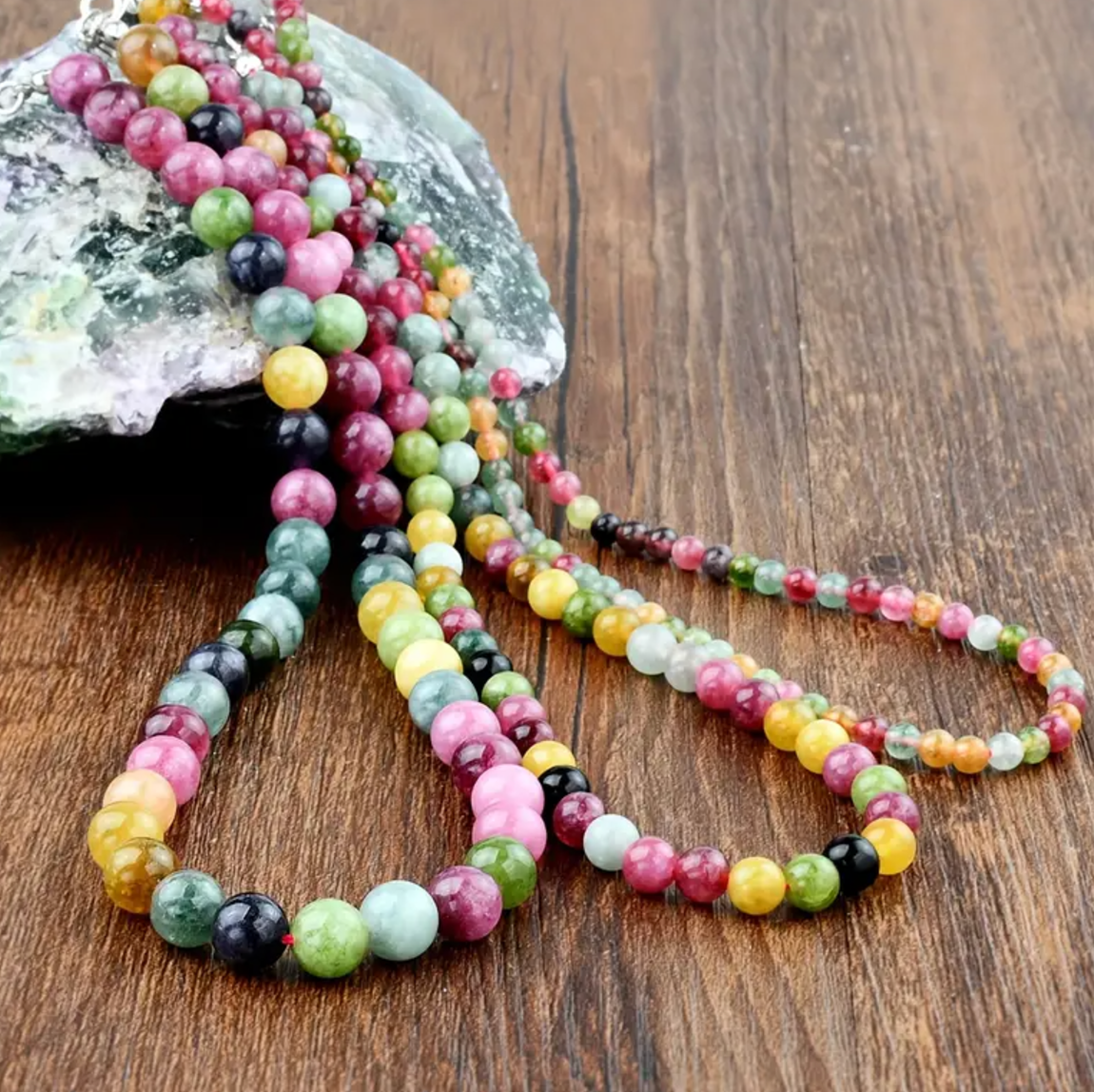 Colorful Tourmaline Beaded Necklace | Stacking Sizes