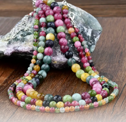 Colorful Tourmaline Beaded Necklace | Stacking Sizes