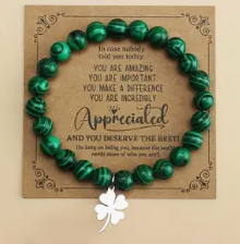 Lucky Clover Malachite Stretch Bracelet
