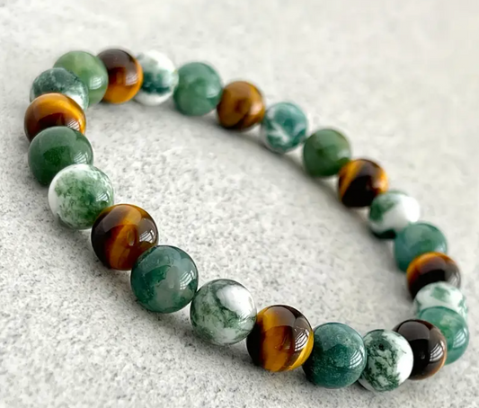 Moss Agate & Wooden Beads 8mm