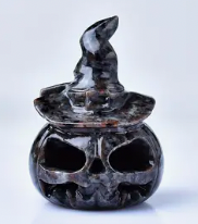 Halloween Pumpkin Jack-O'-Lantern Hand-Carved Natural Stone