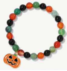 Halloween Charm Bracelet - Natural Agate with Pumpkin