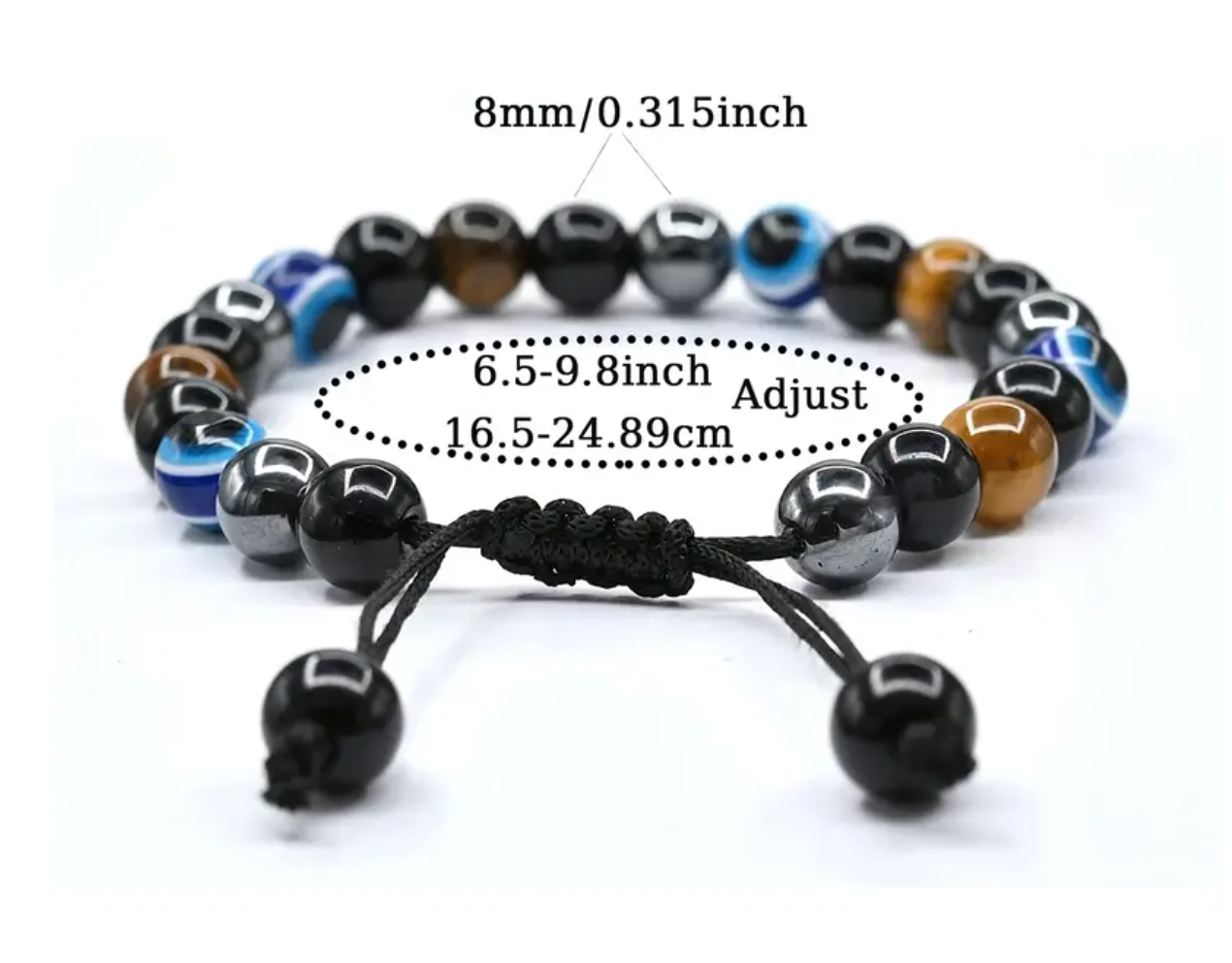 Tri Color Tiger Eye Woven Adjustable Bracelet, Devil'S Eye - Evil Eye - Onyx Stone