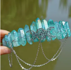 Natural Crystal Gemstone Headband | Witch Crown and Moon Design